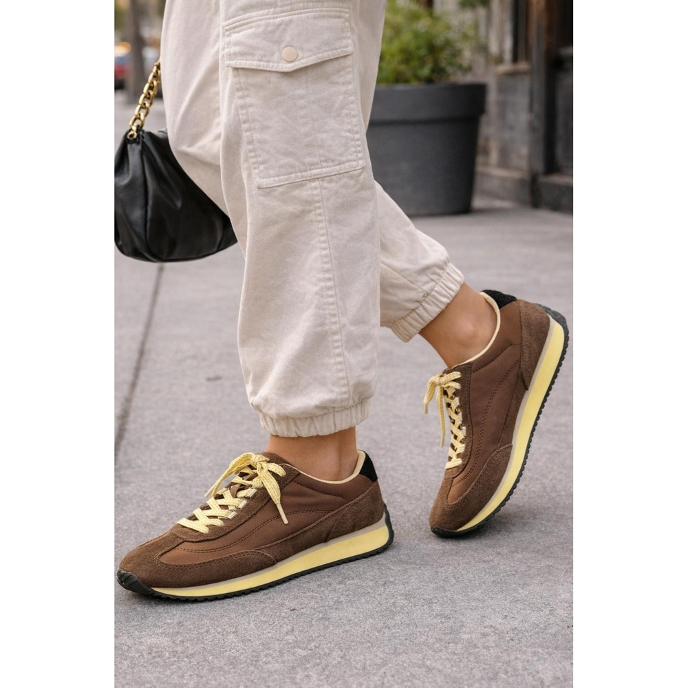 Zara Sneakers Retro Jogger Suede Nylon Brown Yellow Size 39 Low Top Trainers